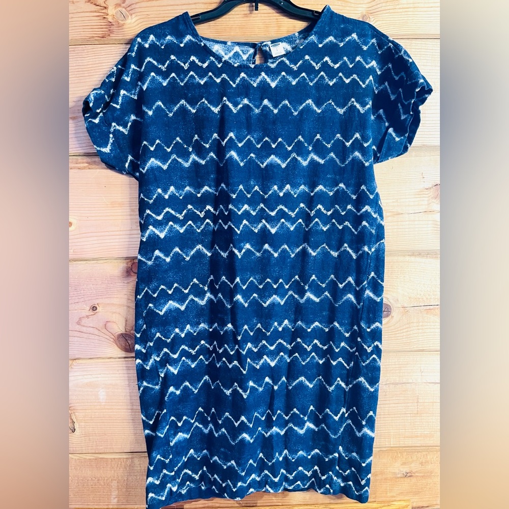 Old Navy Shift  Women's Dress Size Small Blue Chevron Stretch Linen Blend